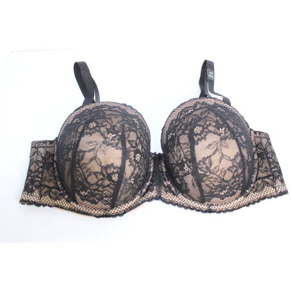 Torrid Curve Push Up Strapless Size 44D Black Beige Lace Wired Padded Bra NWT - Picture 3 of 15